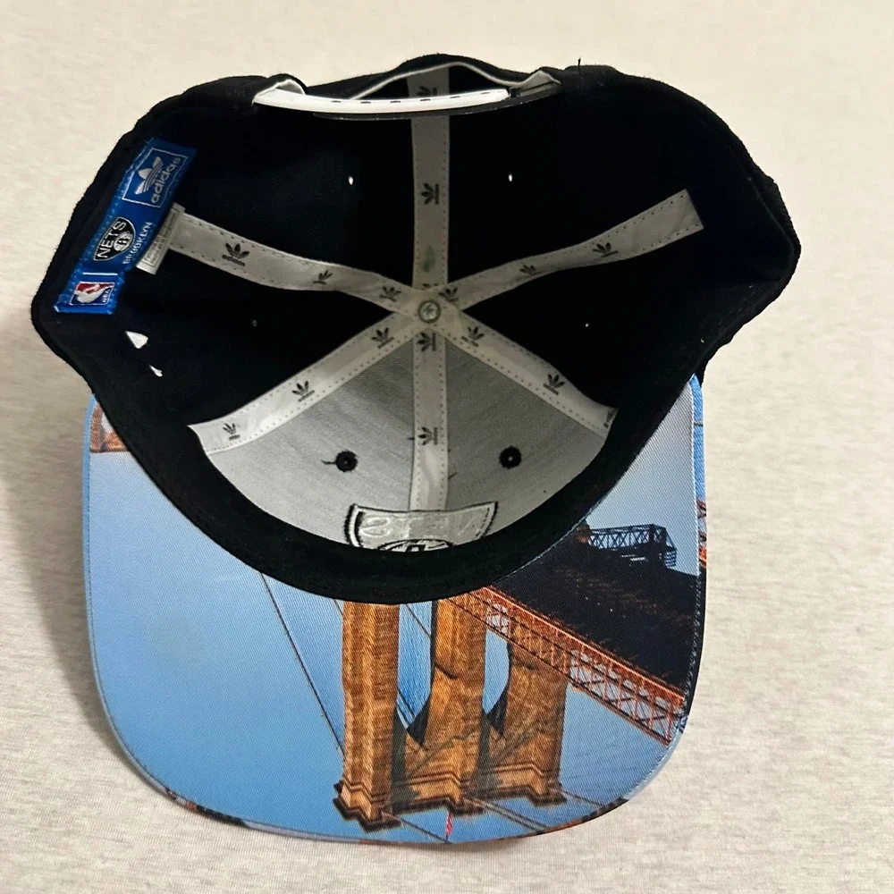 Adidas Brooklyn Nets NBA Snapback Hat Black Brooklyn Bridge Graphic Brim Cap